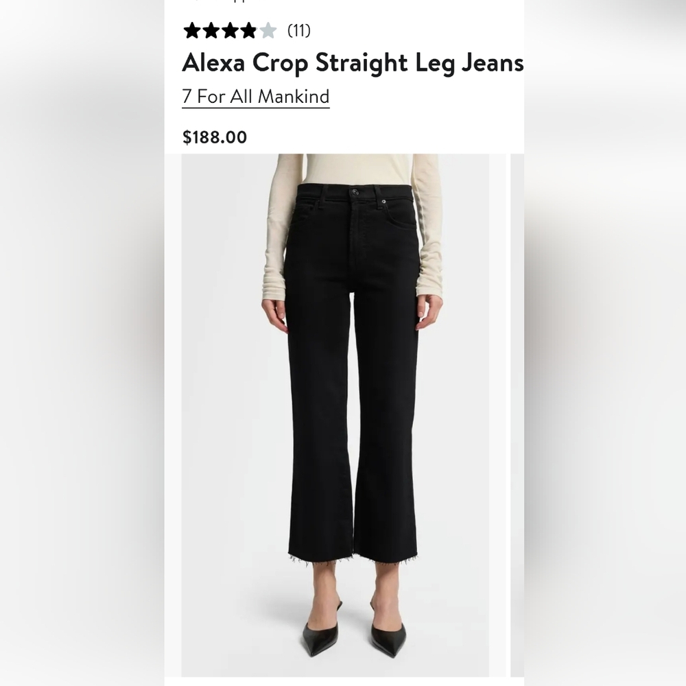 7 For All Mankind  29 Cropped Alexa Black Straight Leg Jeans